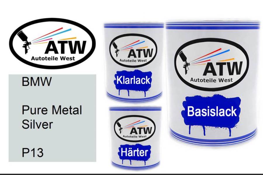 BMW, Pure Metal Silver, P13: 1L Lackdose + 1L Klarlack + 500ml Härter - Set, von ATW Autoteile West.